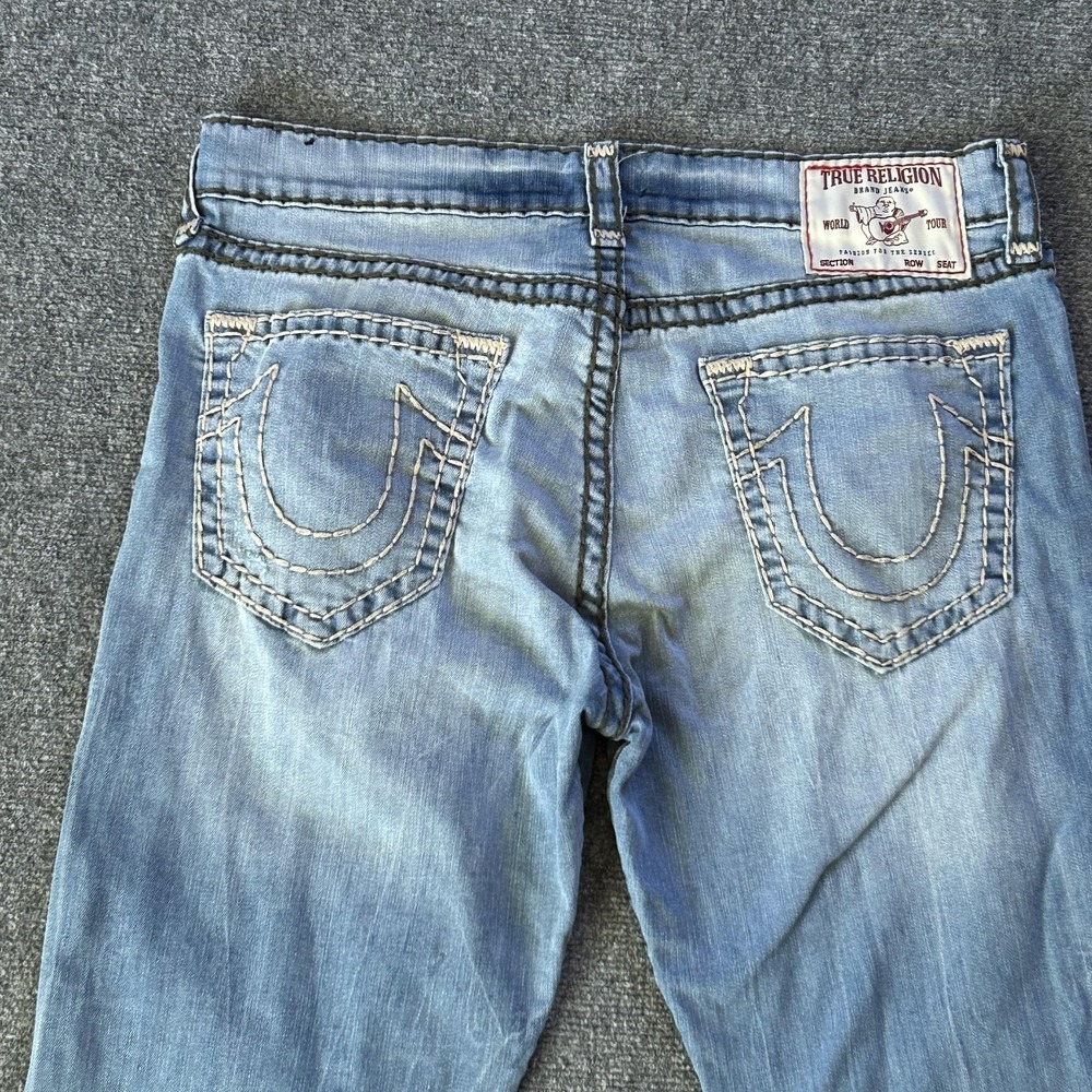 True Religion Ricky Relaxed Straight Jeans Mens 36x34 Blue Light Wash Distressed - Picture 16 of 16